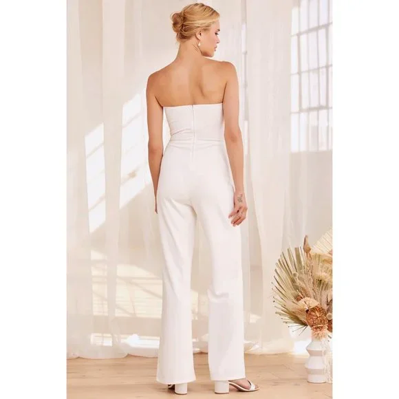 Lulus Total Confidence Strapless Jumpsuit Bridal Romper w/Sweetheart Neckline - Picture 4 of 7